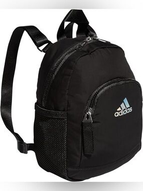 Adidas Linear 3 mini backpack in black with a holographic logo